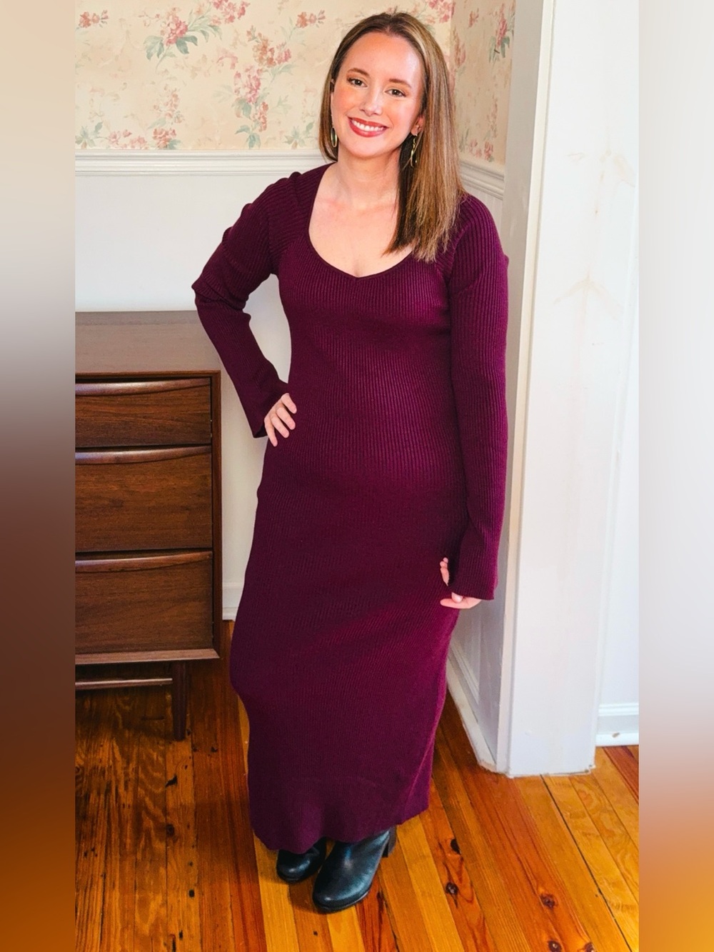 Baltic Born Burgundy Ribbed Maxi Dress